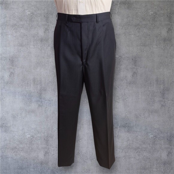 ALFANI Men’s 2-Piece Suit 44L Blazer 38x32 Pants Navy Blue Striped Virgin Wool - Picture 5 of 16